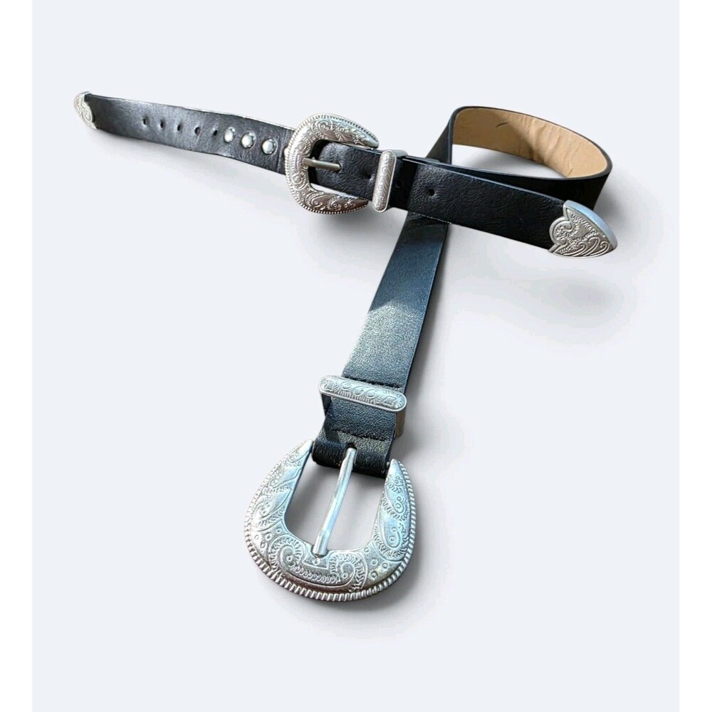 Missguided Black Faux Leather Western Double Buckle Belt M/L